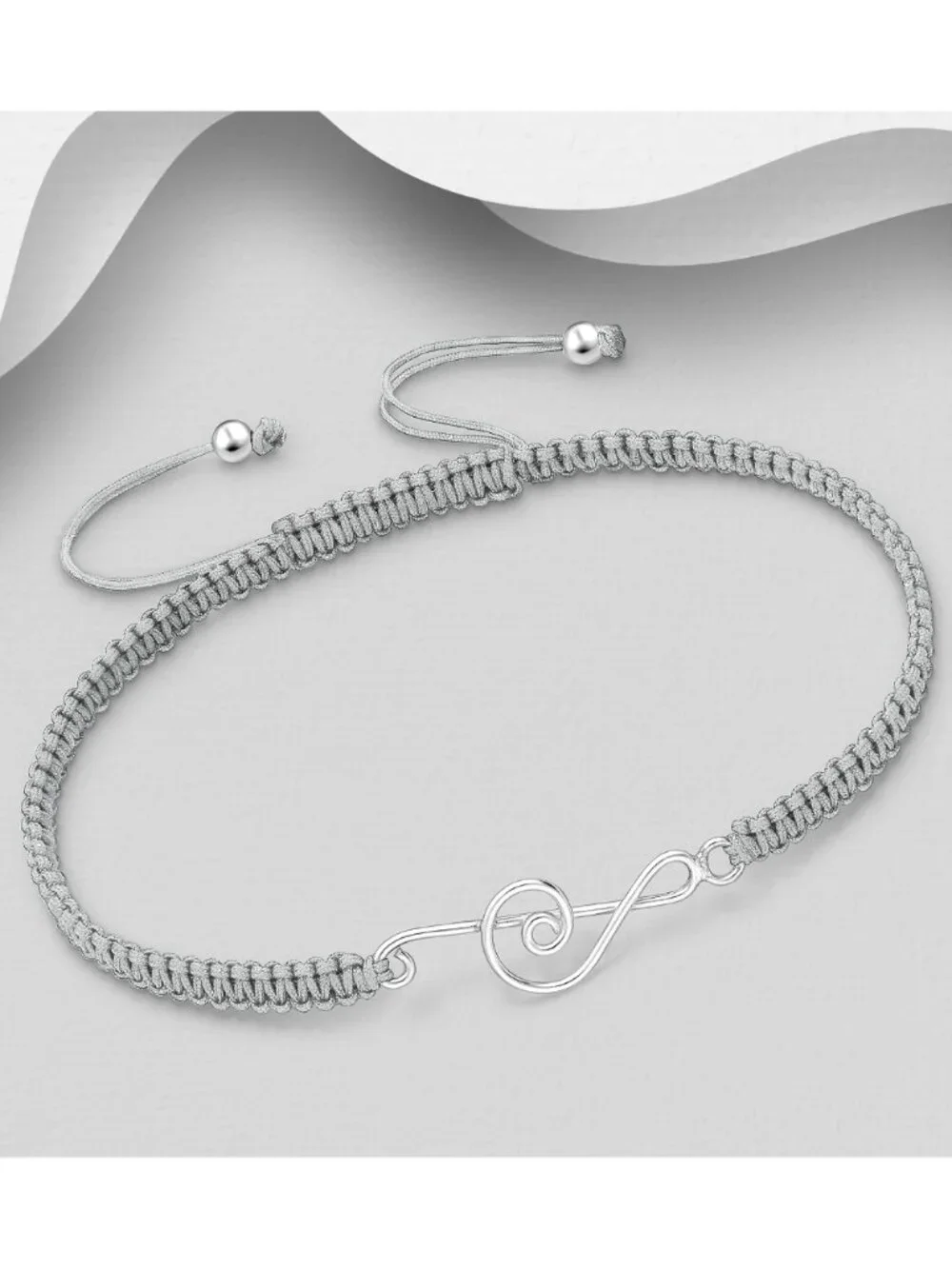 925 Sterling Silver Music Notes with Adjustable Thread Bracelet